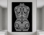 ENTROPY | Minimalist Striped Female Silhouette Op Art Print | B&W Modern Luxury Wall Art