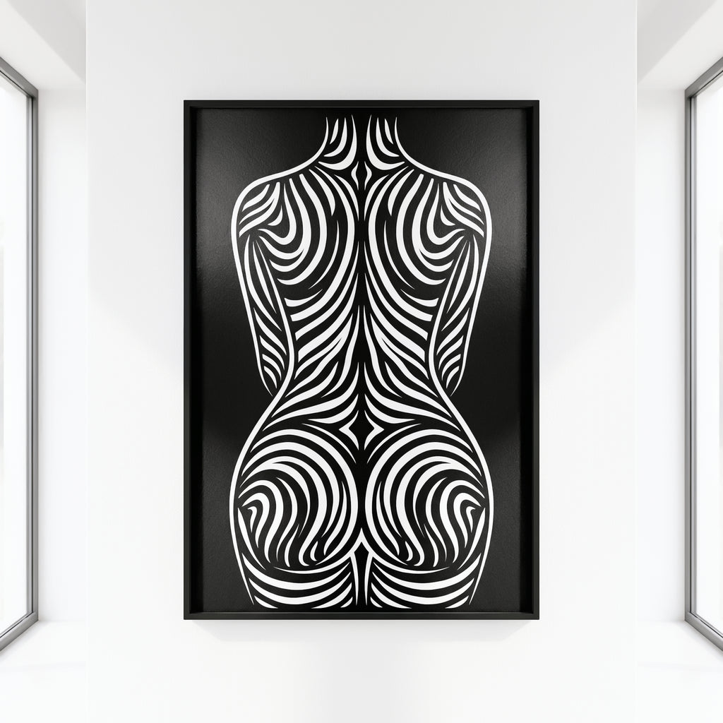 ENTROPY | Minimalist Striped Female Silhouette Op Art Print | B&W Modern Luxury Wall Art