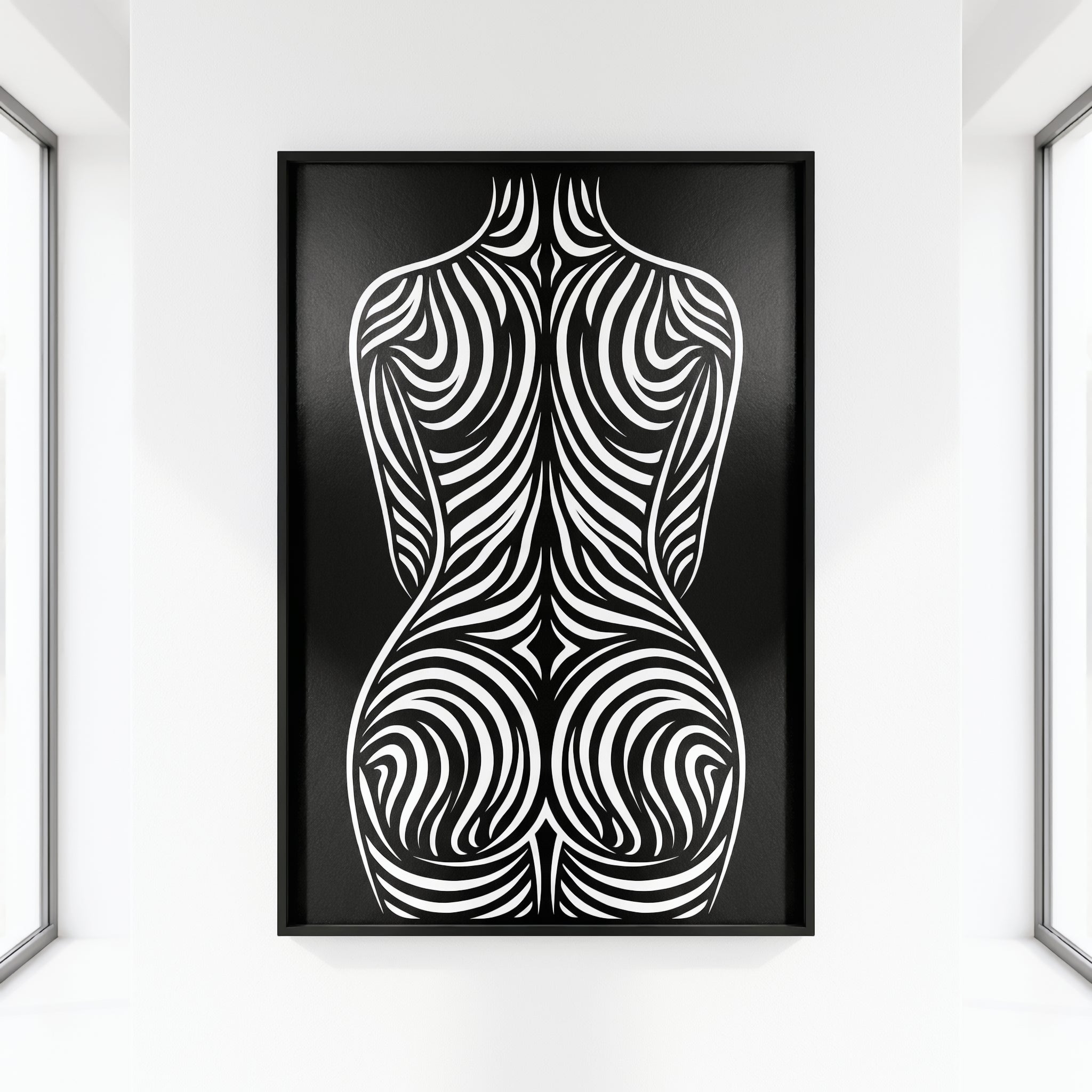 ENTROPY | Minimalist Striped Female Silhouette Op Art Print | B&W Modern Luxury Wall Art