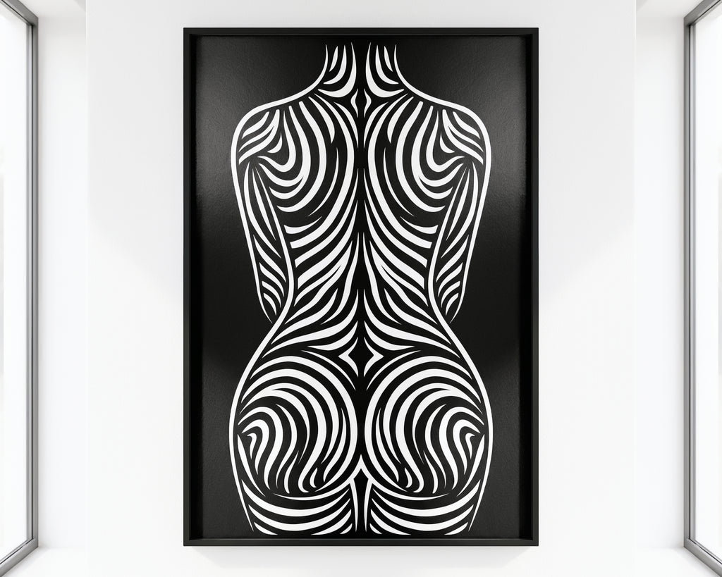 ENTROPY | Minimalist Striped Female Silhouette Op Art Print | B&W Modern Luxury Wall Art