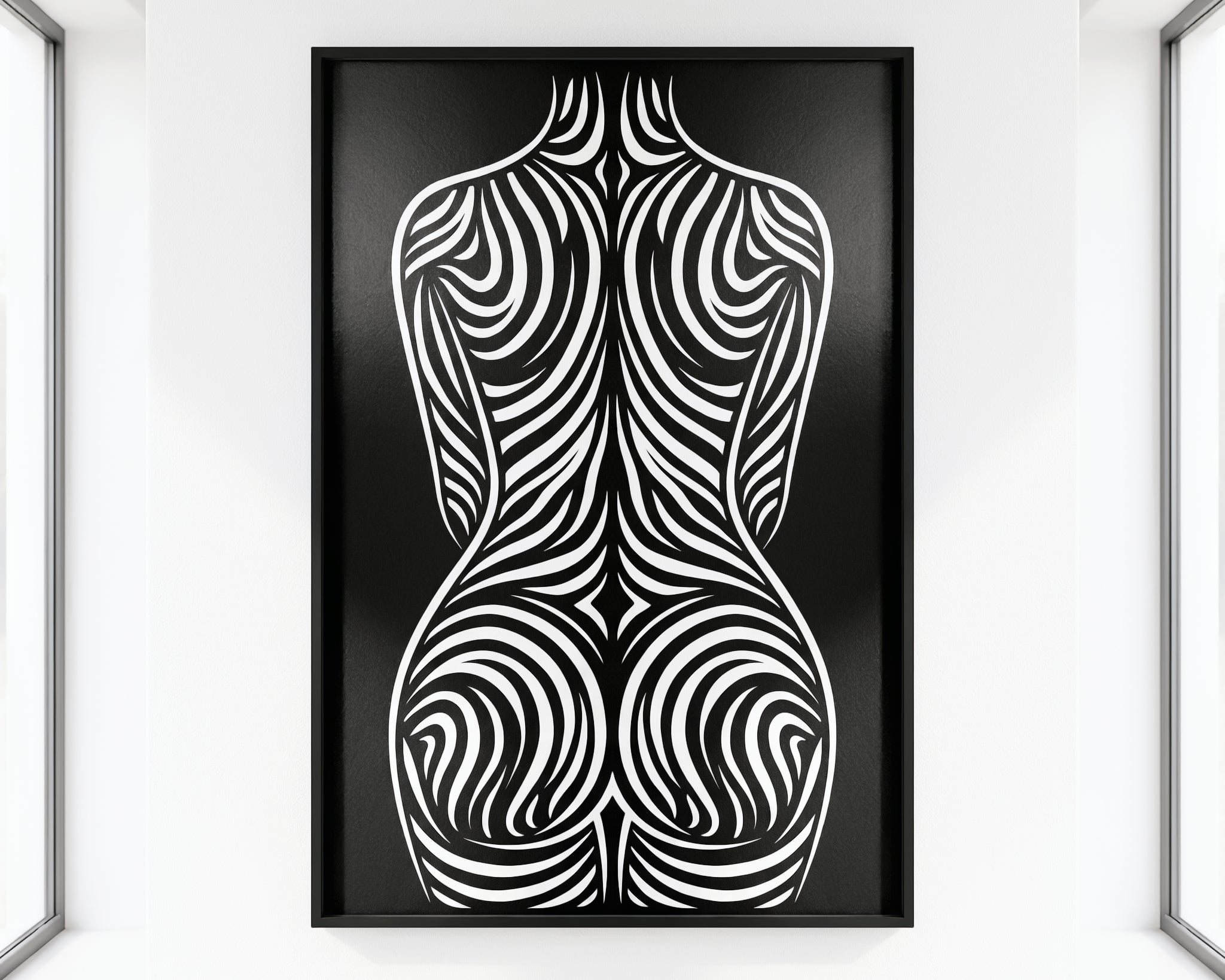 ENTROPY | Minimalist Striped Female Silhouette Op Art Print | B&W Modern Luxury Wall Art