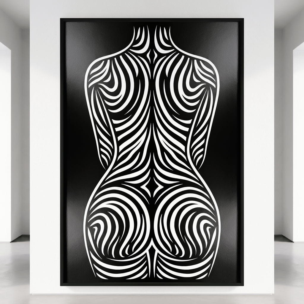 ENTROPY | Minimalist Striped Female Silhouette Op Art Print | B&W Modern Luxury Wall Art