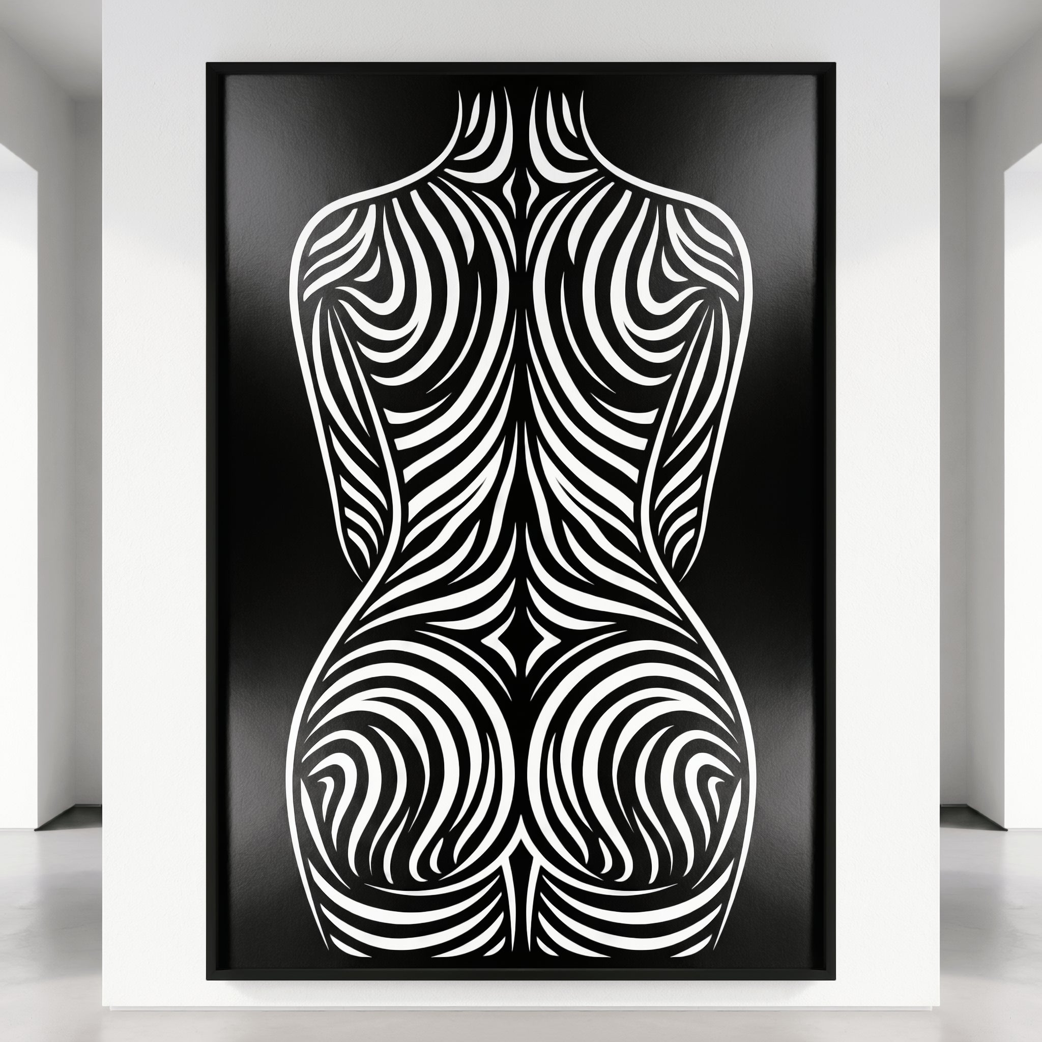 ENTROPY | Minimalist Striped Female Silhouette Op Art Print | B&W Modern Luxury Wall Art