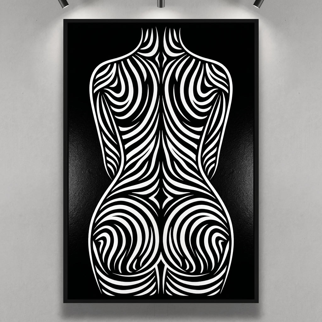 ENTROPY | Minimalist Striped Female Silhouette Op Art Print | B&W Modern Luxury Wall Art