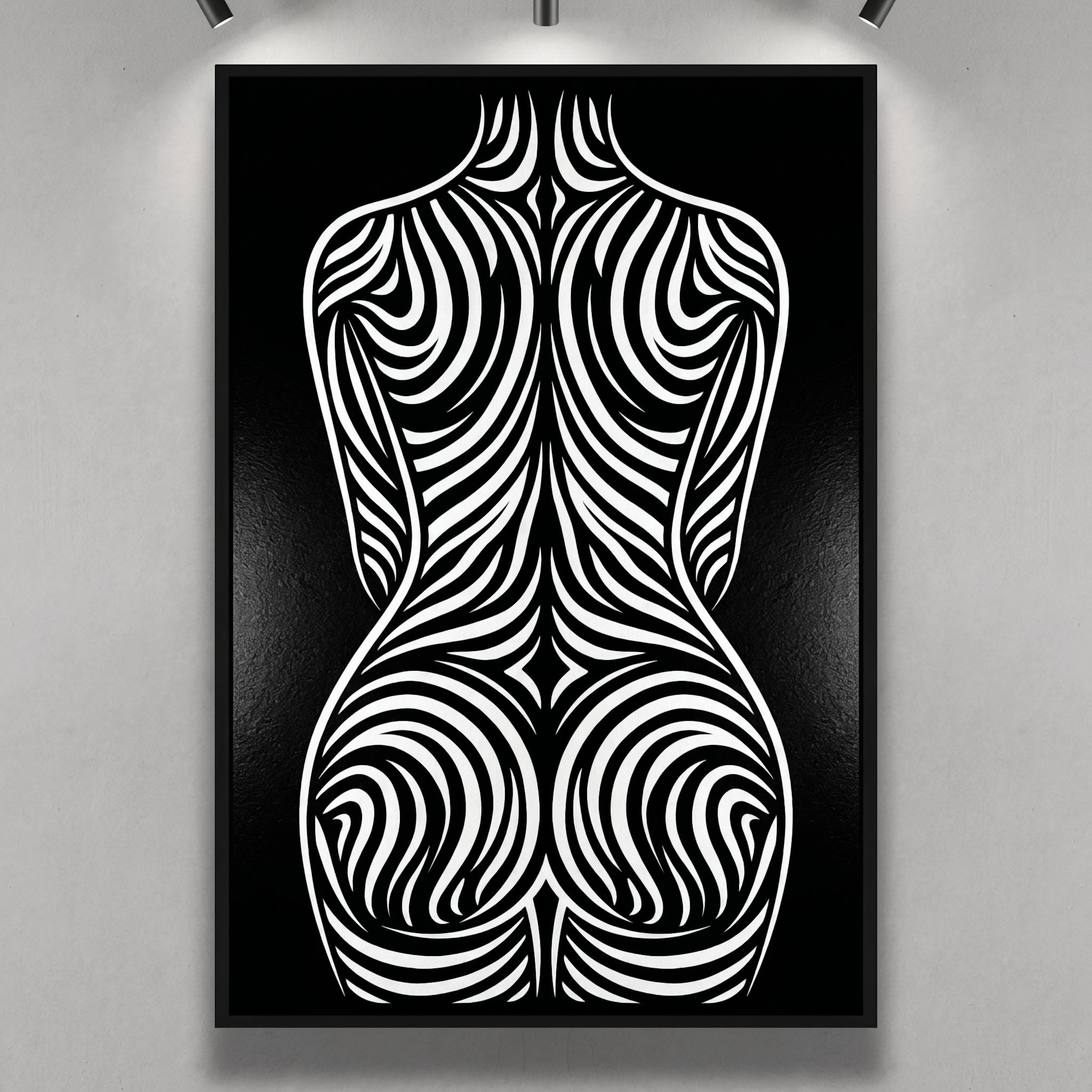 ENTROPY | Minimalist Striped Female Silhouette Op Art Print | B&W Modern Luxury Wall Art
