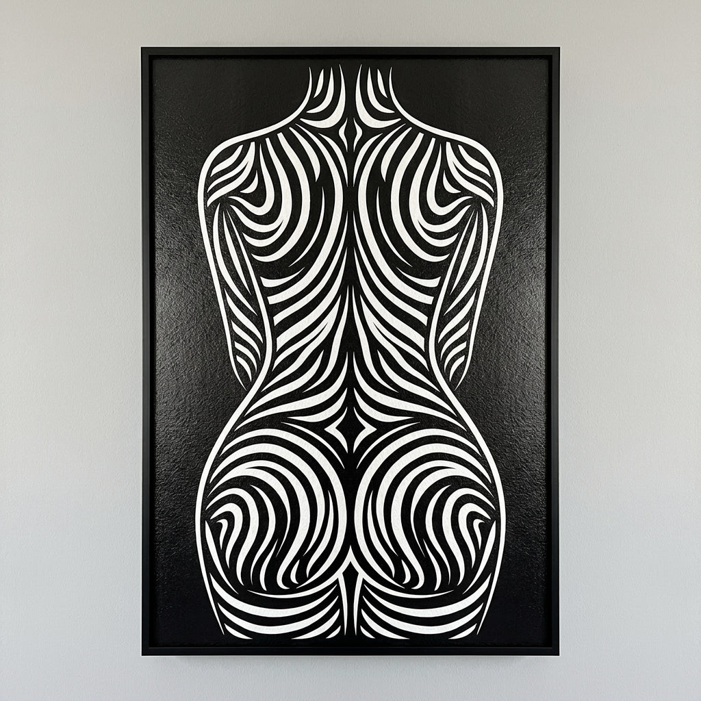 ENTROPY | Minimalist Striped Female Silhouette Op Art Print | B&W Modern Luxury Wall Art