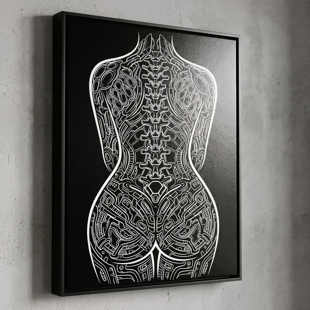 EXO | Minimalist Cyber-Futuristic Female Form Wall Art | Luxury Op Art Print