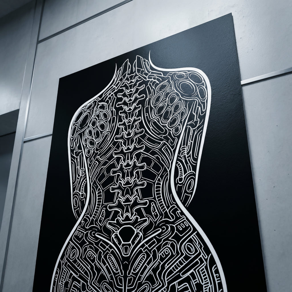 EXO | Minimalist Cyber-Futuristic Female Form Wall Art | Luxury Op Art Print