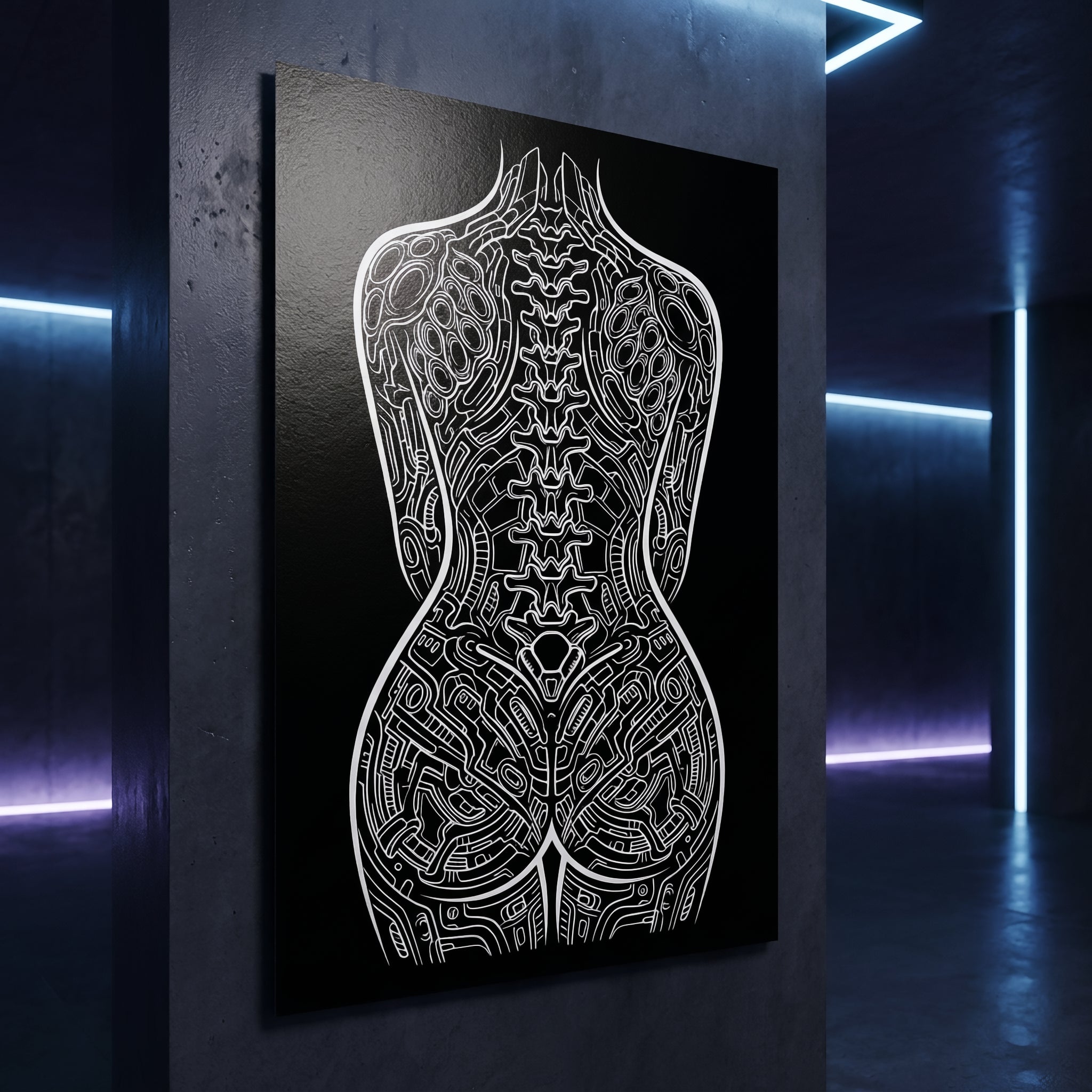 EXO | Minimalist Cyber-Futuristic Female Form Wall Art | Luxury Op Art Print