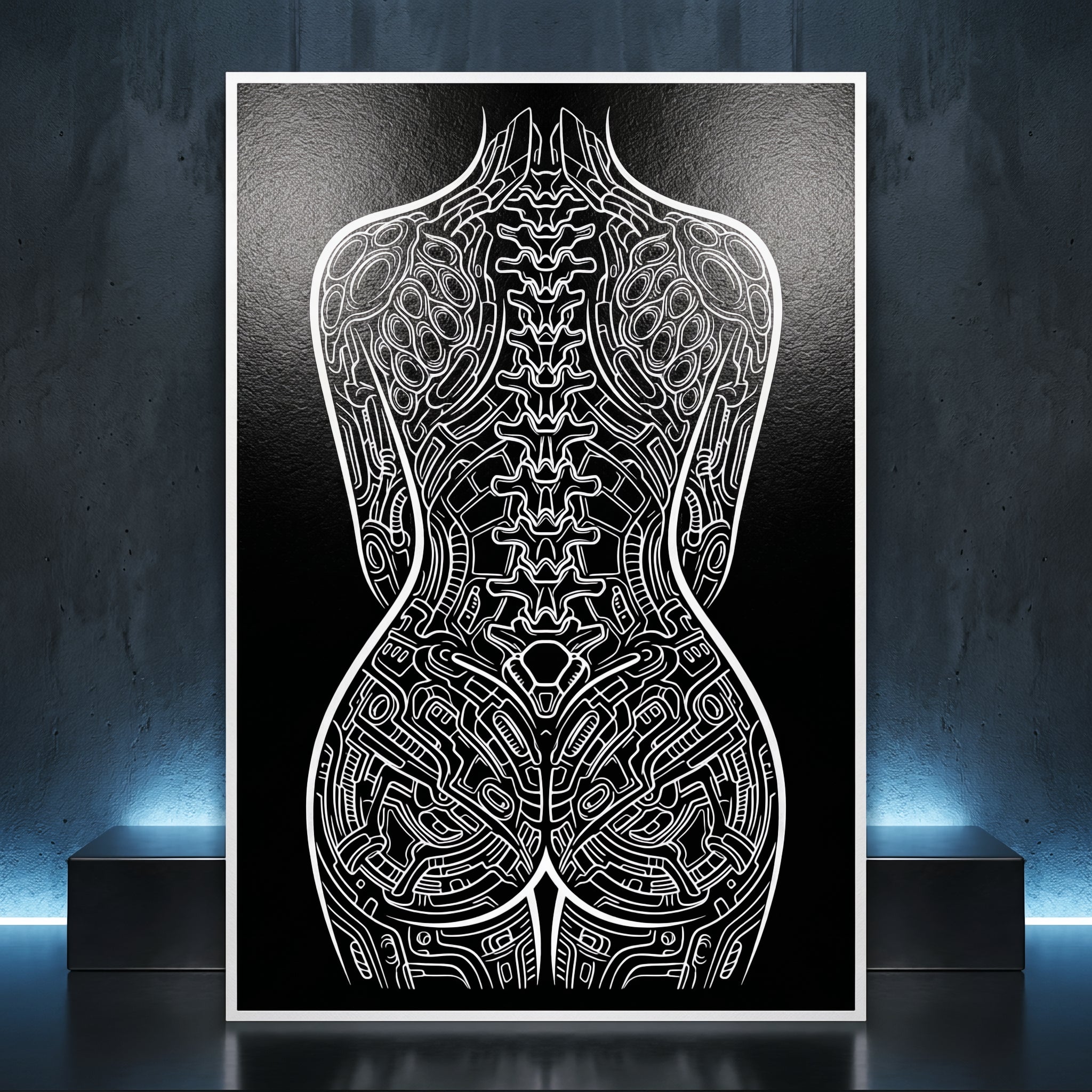 EXO | Minimalist Cyber-Futuristic Female Form Wall Art | Luxury Op Art Print
