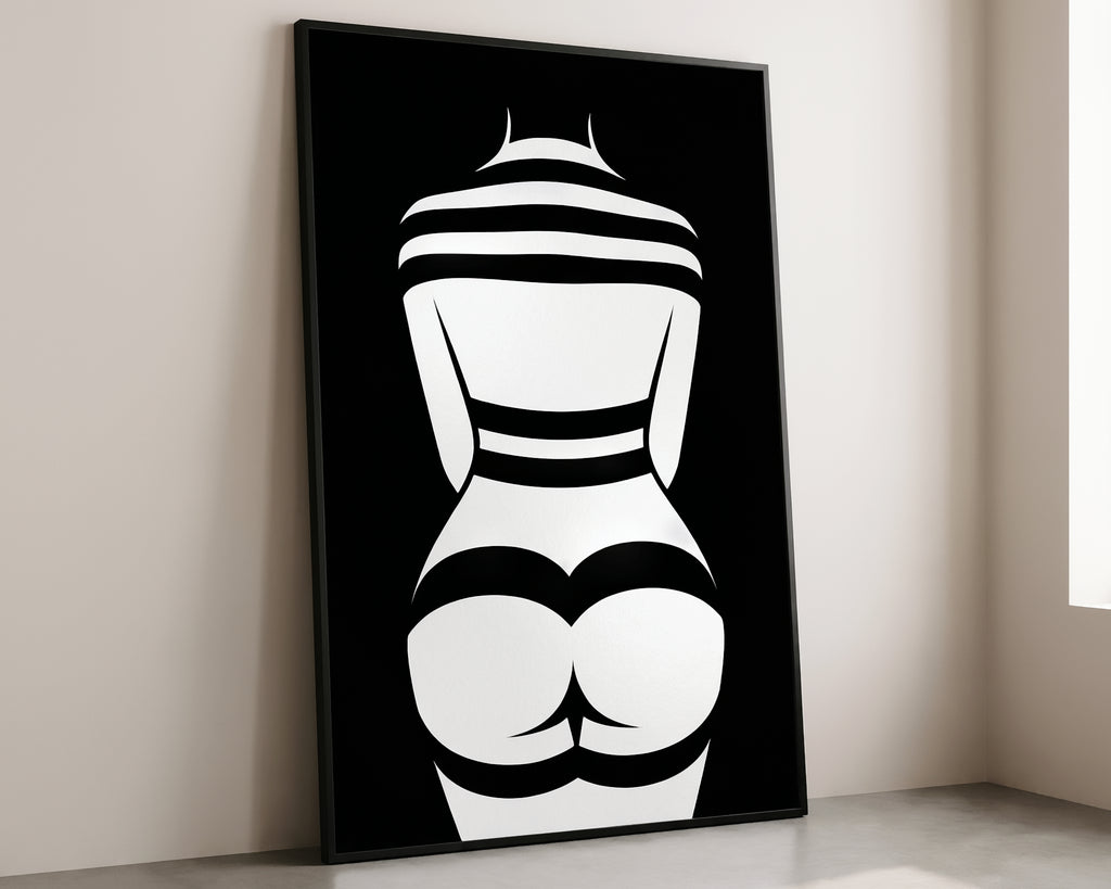 GALA | Minimalist Female Body Silhouette Print | Black and White Abstract Op Art | Modern Luxury Wall Art