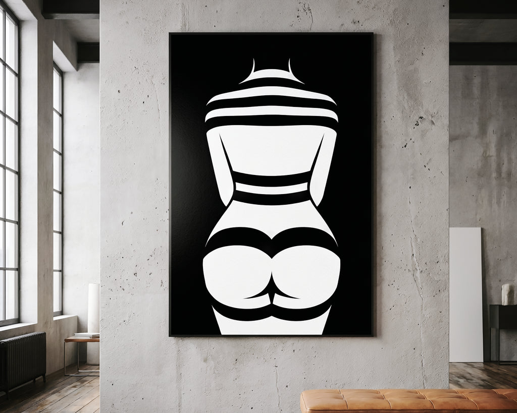 GALA | Minimalist Female Body Silhouette Print | Black and White Abstract Op Art | Modern Luxury Wall Art