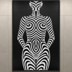 HYPNOS | Minimalist Zebra-Striped Female Figure Wall Art Print | Modern Luxury Op Art