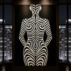 HYPNOS | Minimalist Zebra-Striped Female Figure Wall Art | Multi-Print Luxury Op Art