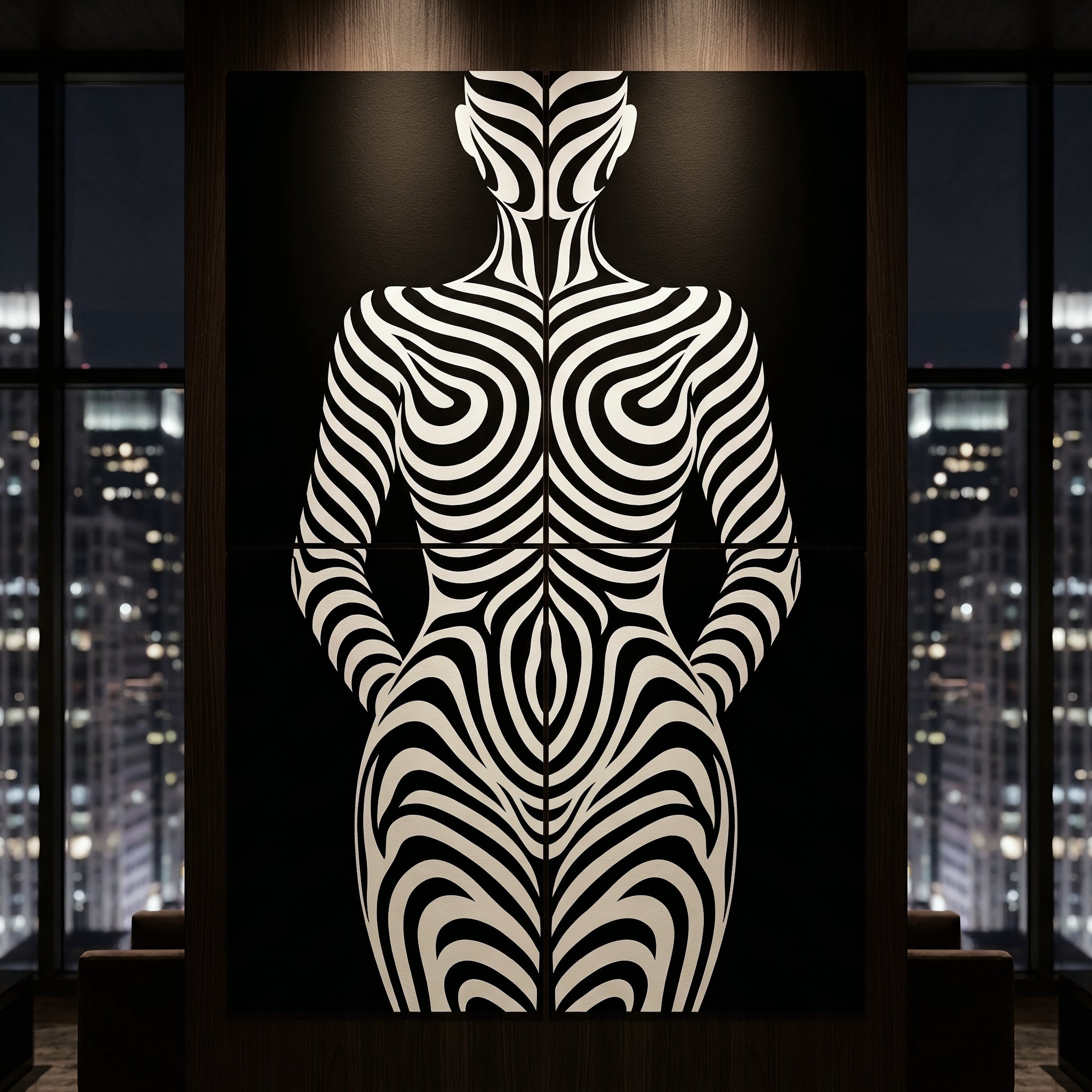 HYPNOS | Minimalist Zebra-Striped Female Figure Wall Art | Multi-Print Luxury Op Art