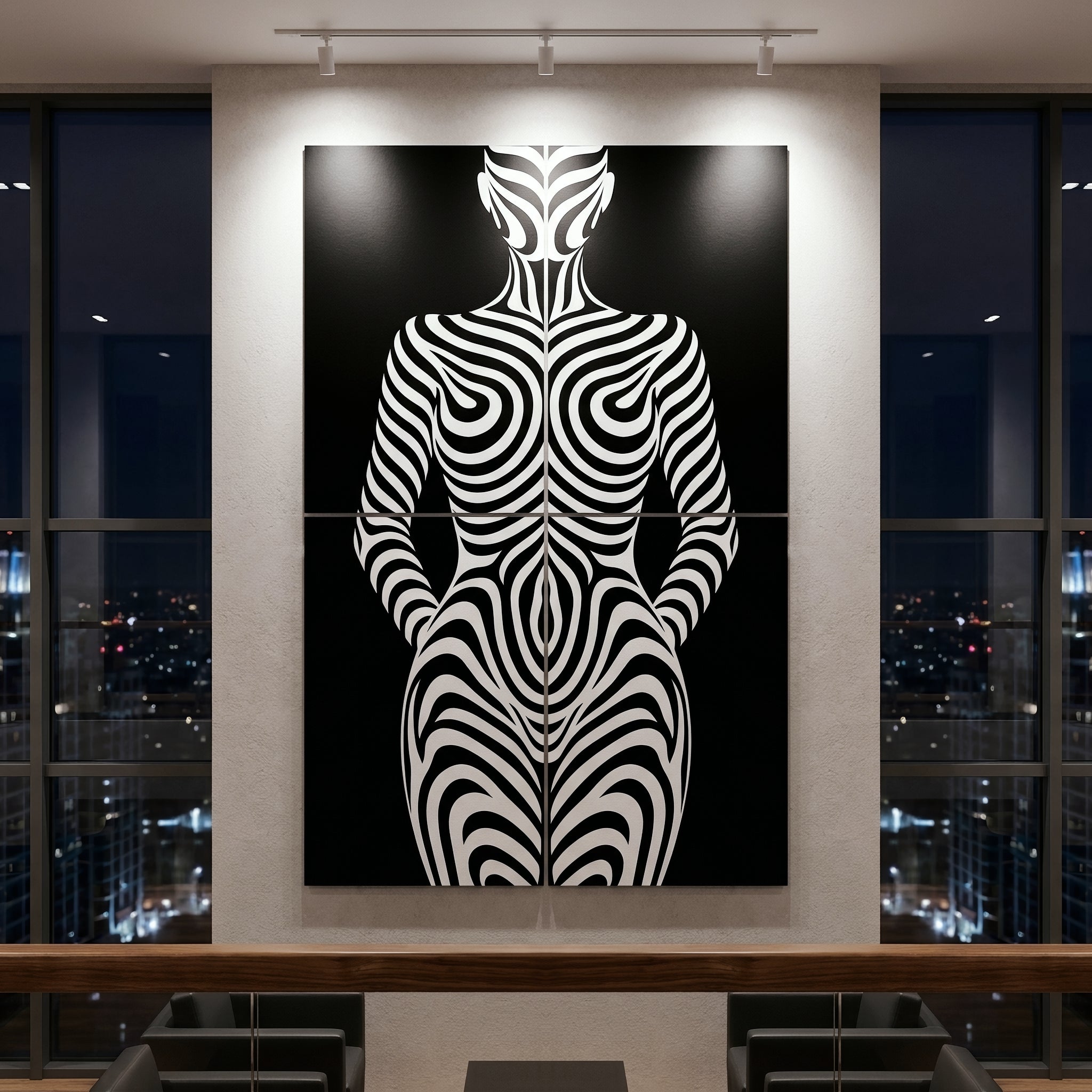 HYPNOS | Minimalist Zebra-Striped Female Figure Wall Art | Multi-Print Luxury Op Art