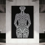 HYPNOS | Minimalist Zebra-Striped Female Figure Wall Art Print | Modern Luxury Op Art