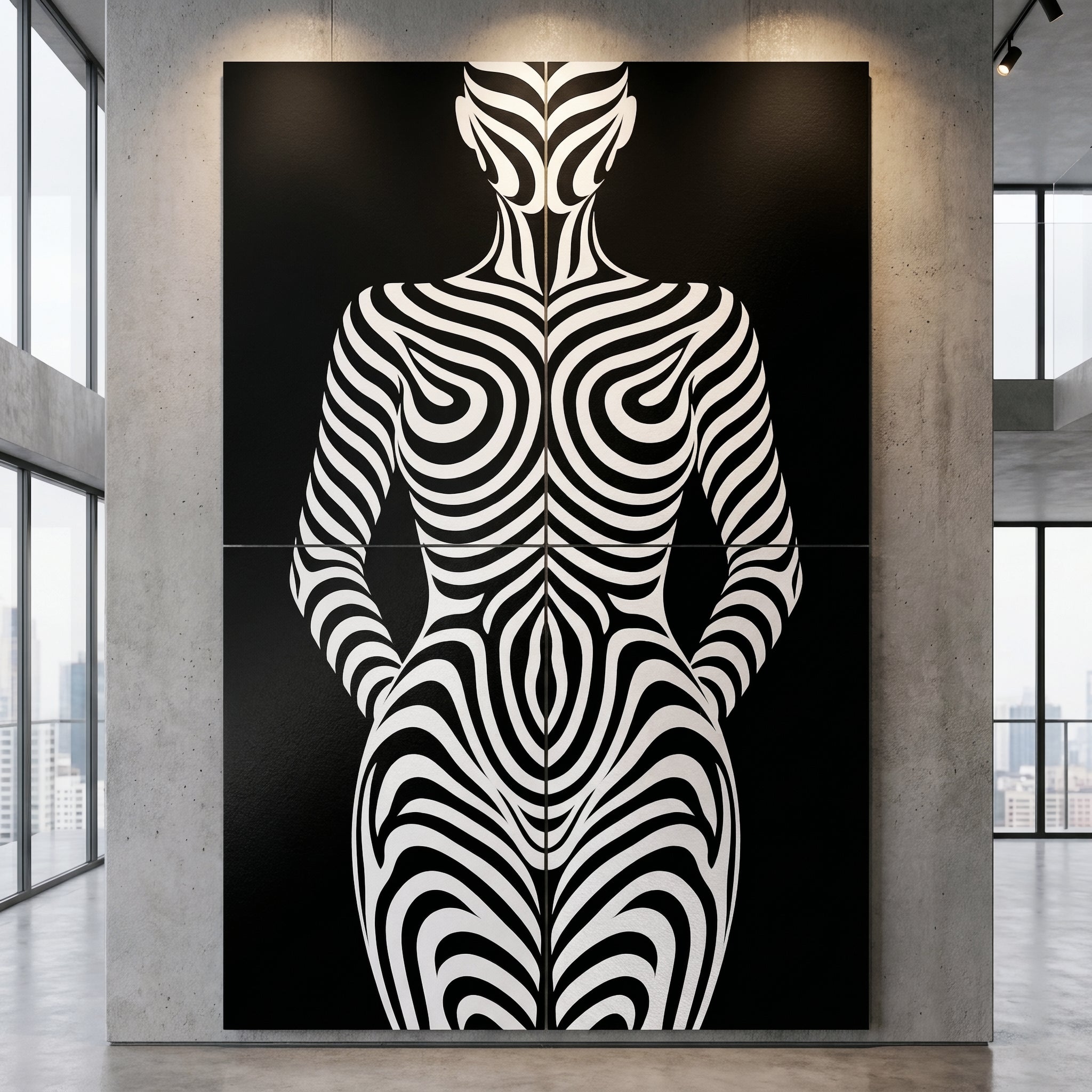 HYPNOS | Minimalist Zebra-Striped Female Figure Wall Art | Multi-Print Luxury Op Art