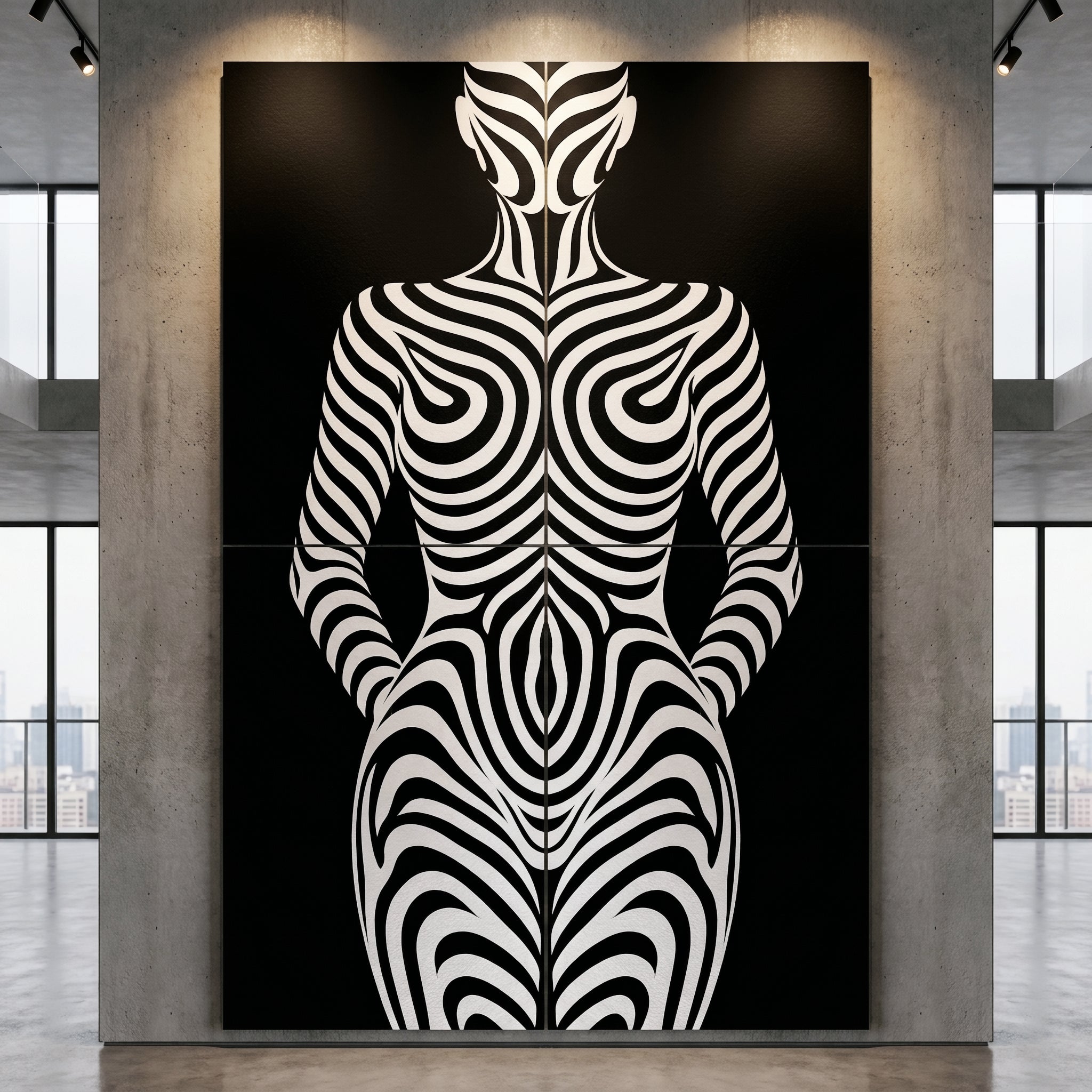 HYPNOS | Minimalist Zebra-Striped Female Figure Wall Art | Multi-Print Luxury Op Art