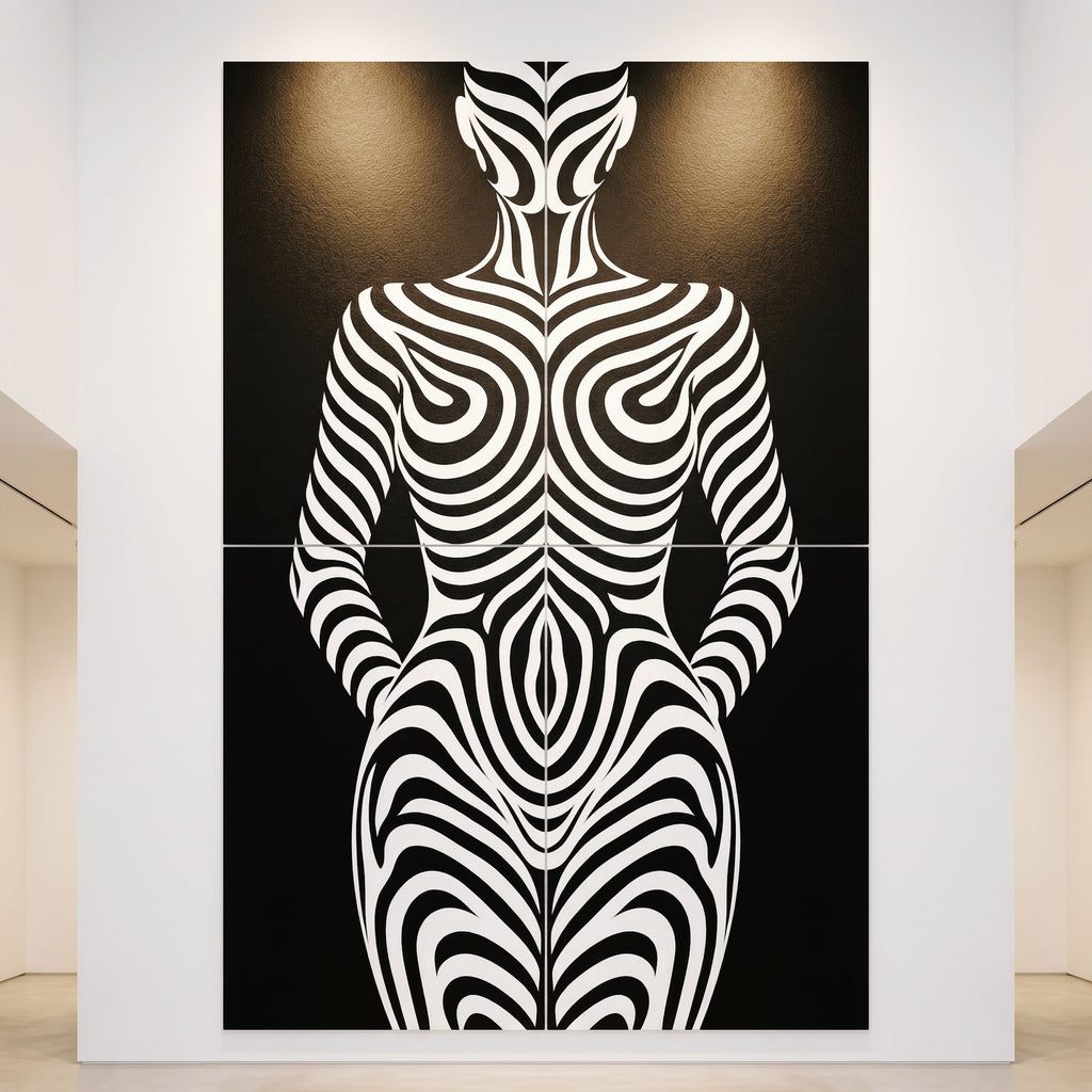 HYPNOS | Minimalist Zebra-Striped Female Figure Wall Art | Multi-Print Luxury Op Art