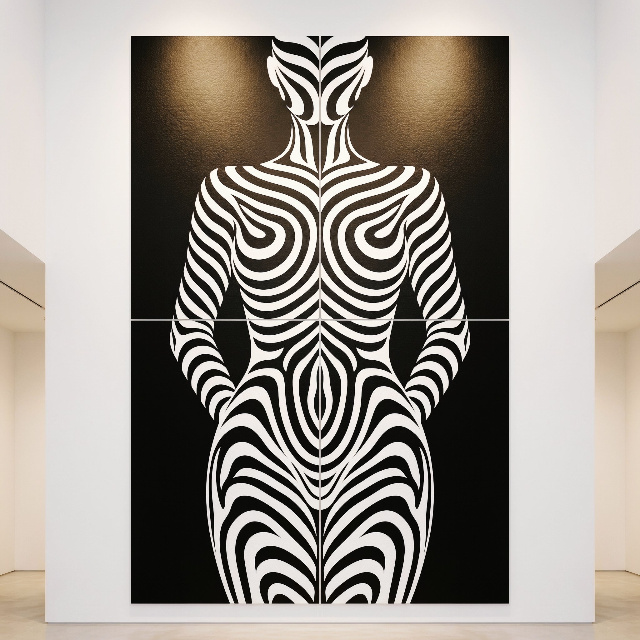 HYPNOS | Minimalist Zebra-Striped Female Figure Wall Art | Multi-Print Luxury Op Art