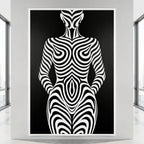 HYPNOS | Minimalist Zebra-Striped Female Figure Wall Art Print | Modern Luxury Op Art