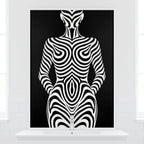 HYPNOS | Minimalist Zebra-Striped Female Figure Wall Art Print | Modern Luxury Op Art