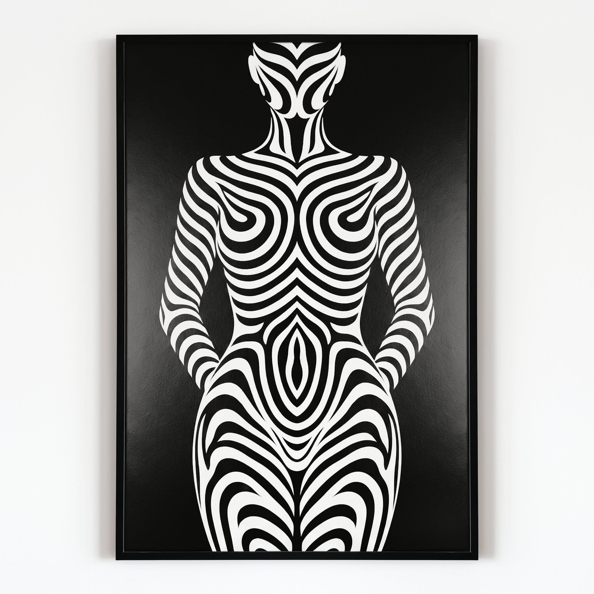 HYPNOS | Minimalist Zebra-Striped Female Figure Wall Art Print | Modern Luxury Op Art