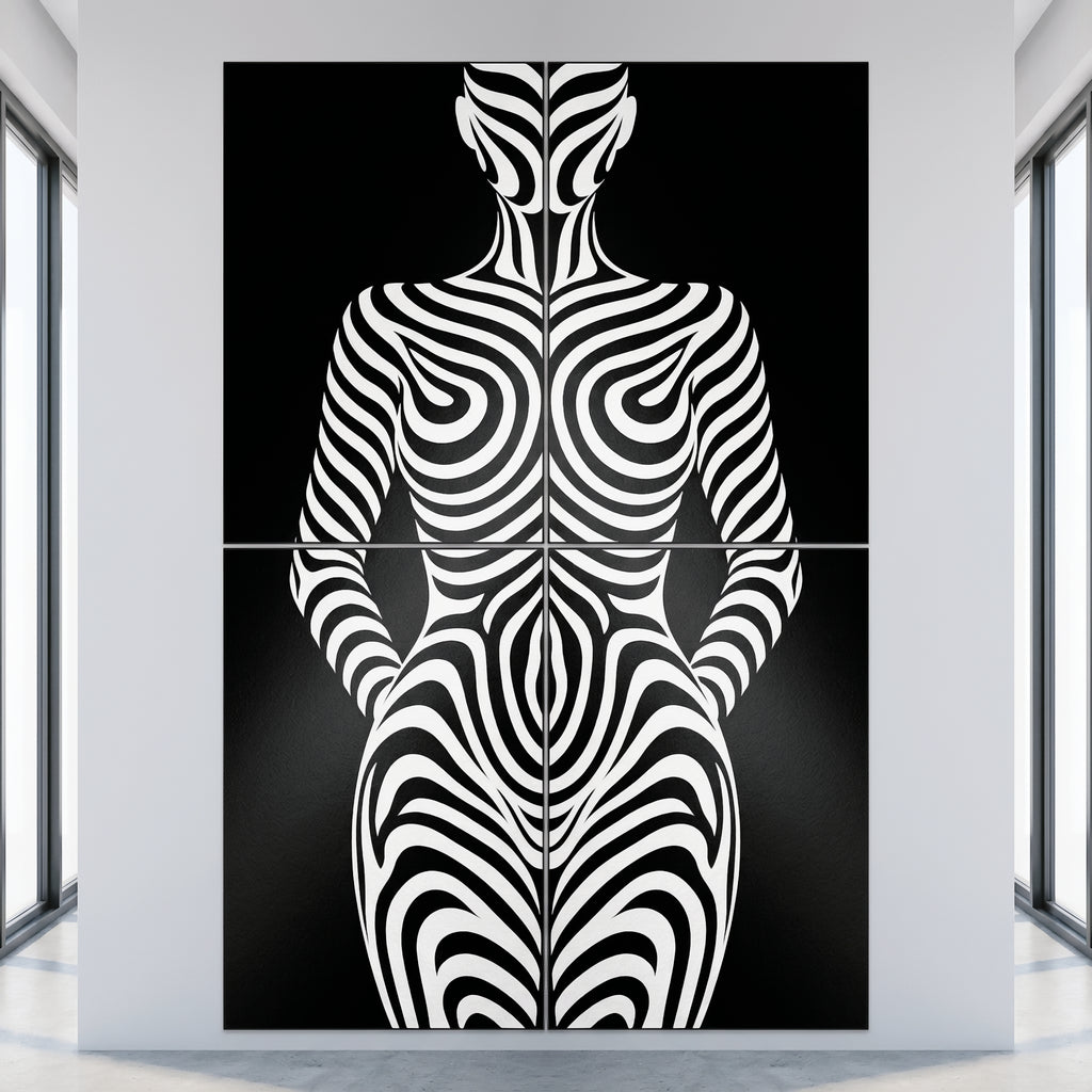 HYPNOS | Minimalist Zebra-Striped Female Figure Wall Art | Multi-Print Luxury Op Art
