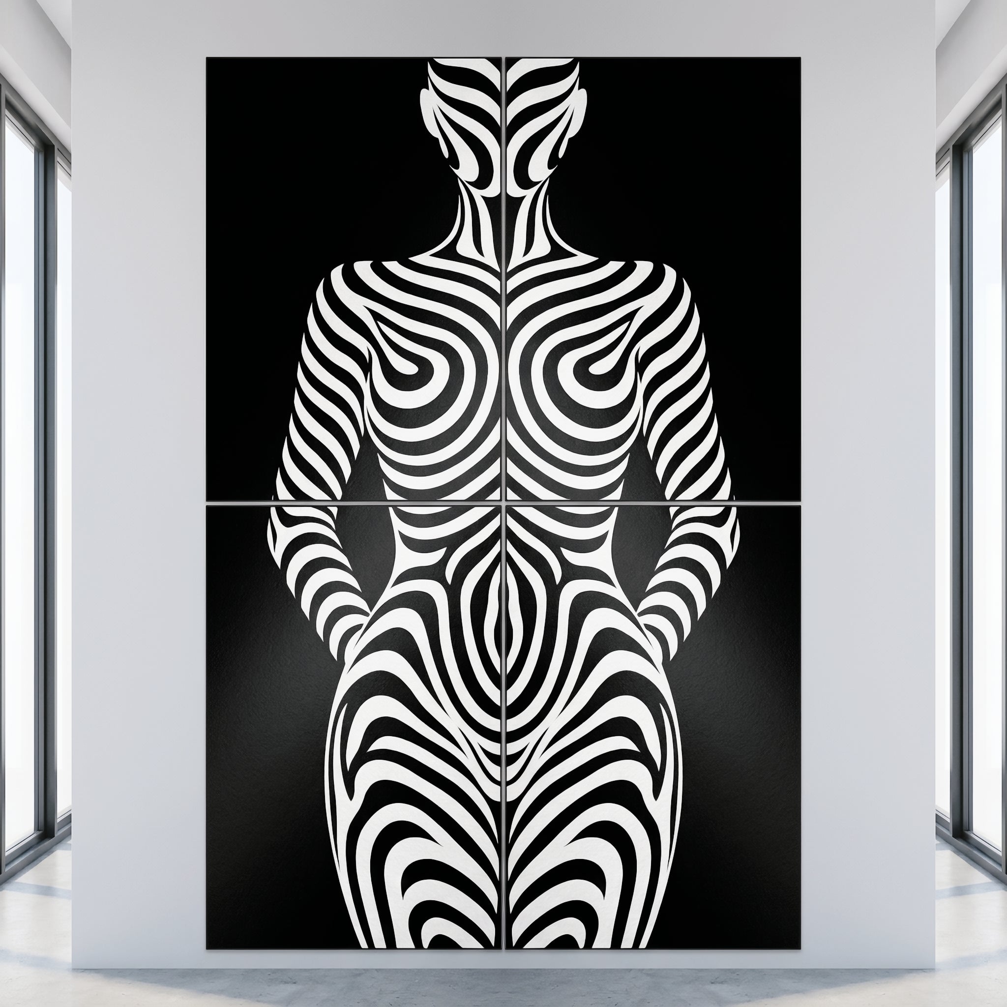 HYPNOS | Minimalist Zebra-Striped Female Figure Wall Art | Multi-Print Luxury Op Art