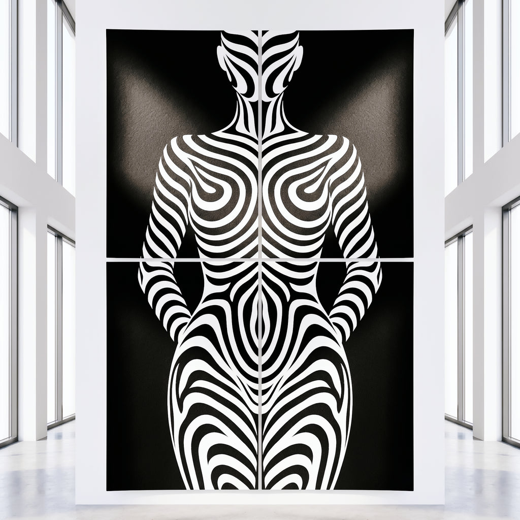 HYPNOS | Minimalist Zebra-Striped Female Figure Wall Art | Multi-Print Luxury Op Art