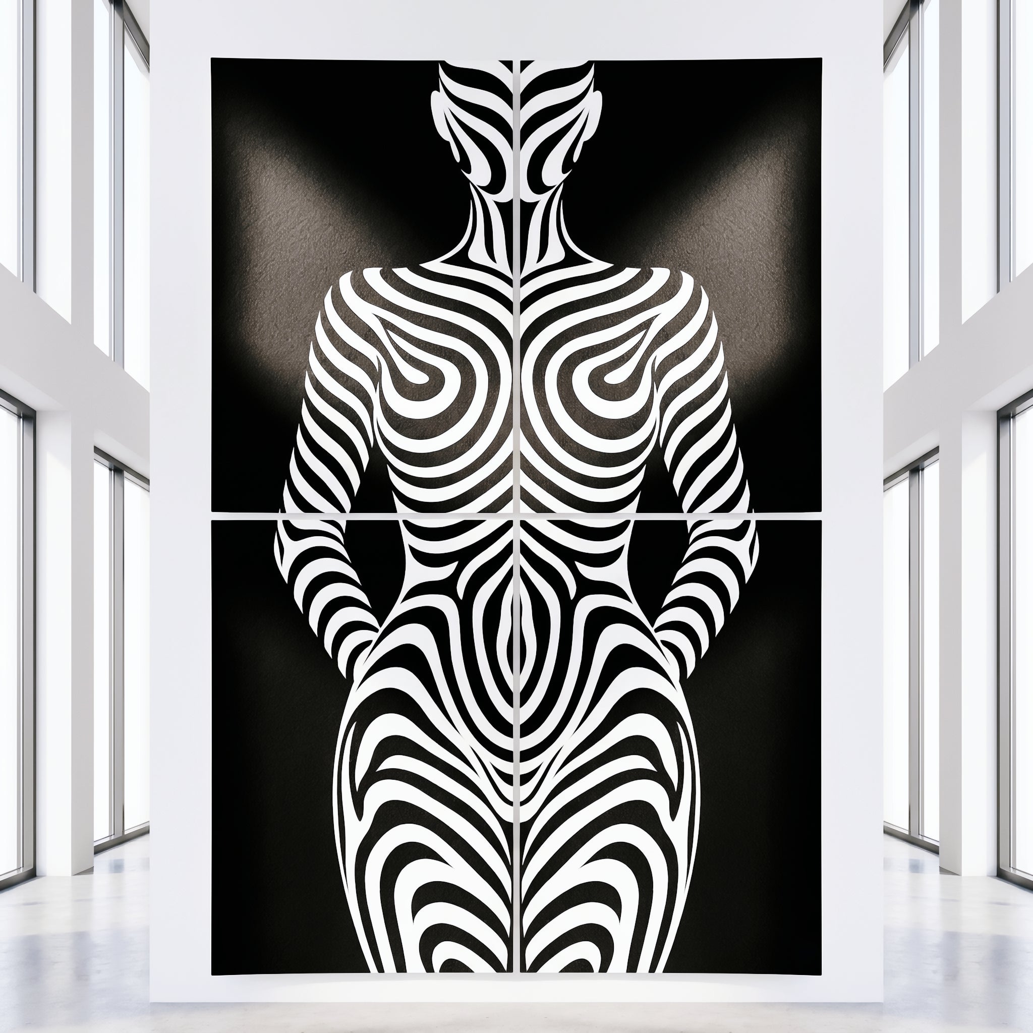 HYPNOS | Minimalist Zebra-Striped Female Figure Wall Art | Multi-Print Luxury Op Art