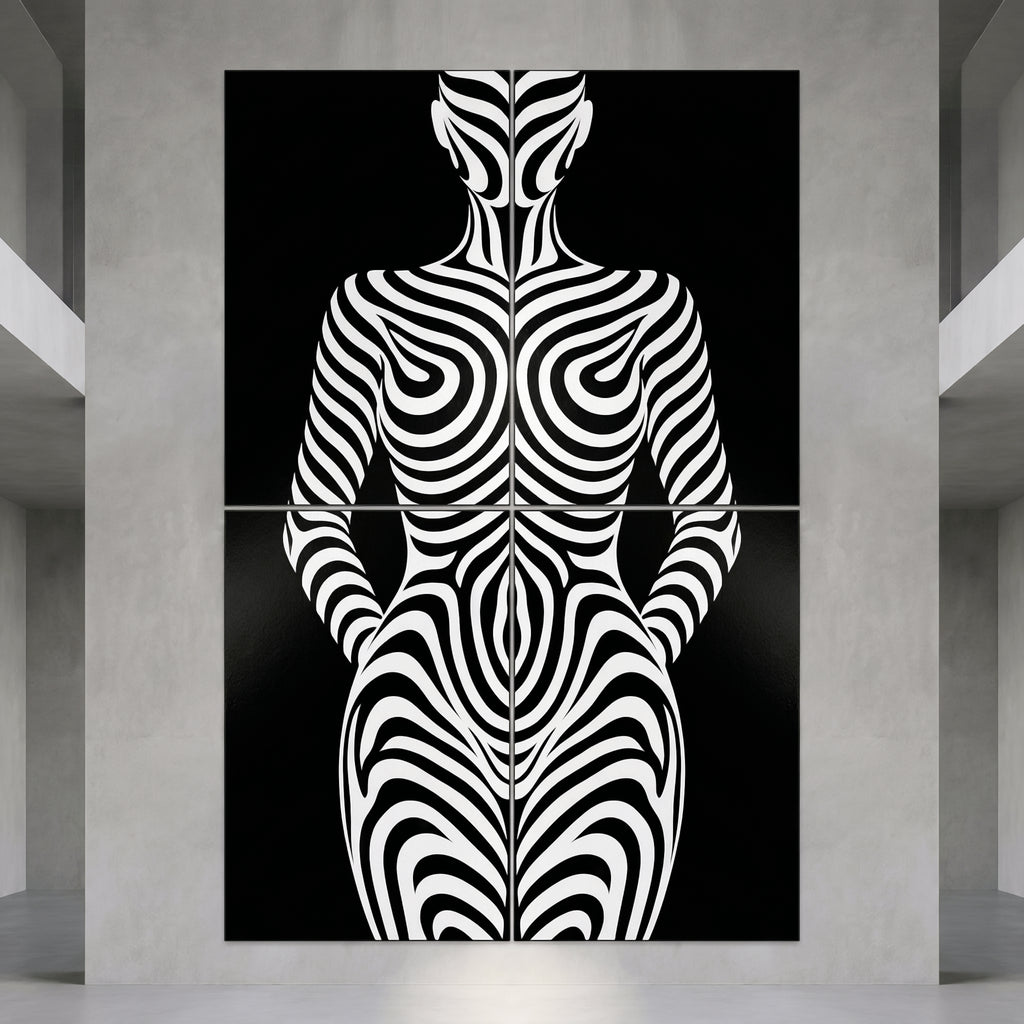 HYPNOS | Minimalist Zebra-Striped Female Figure Wall Art | Multi-Print Luxury Op Art
