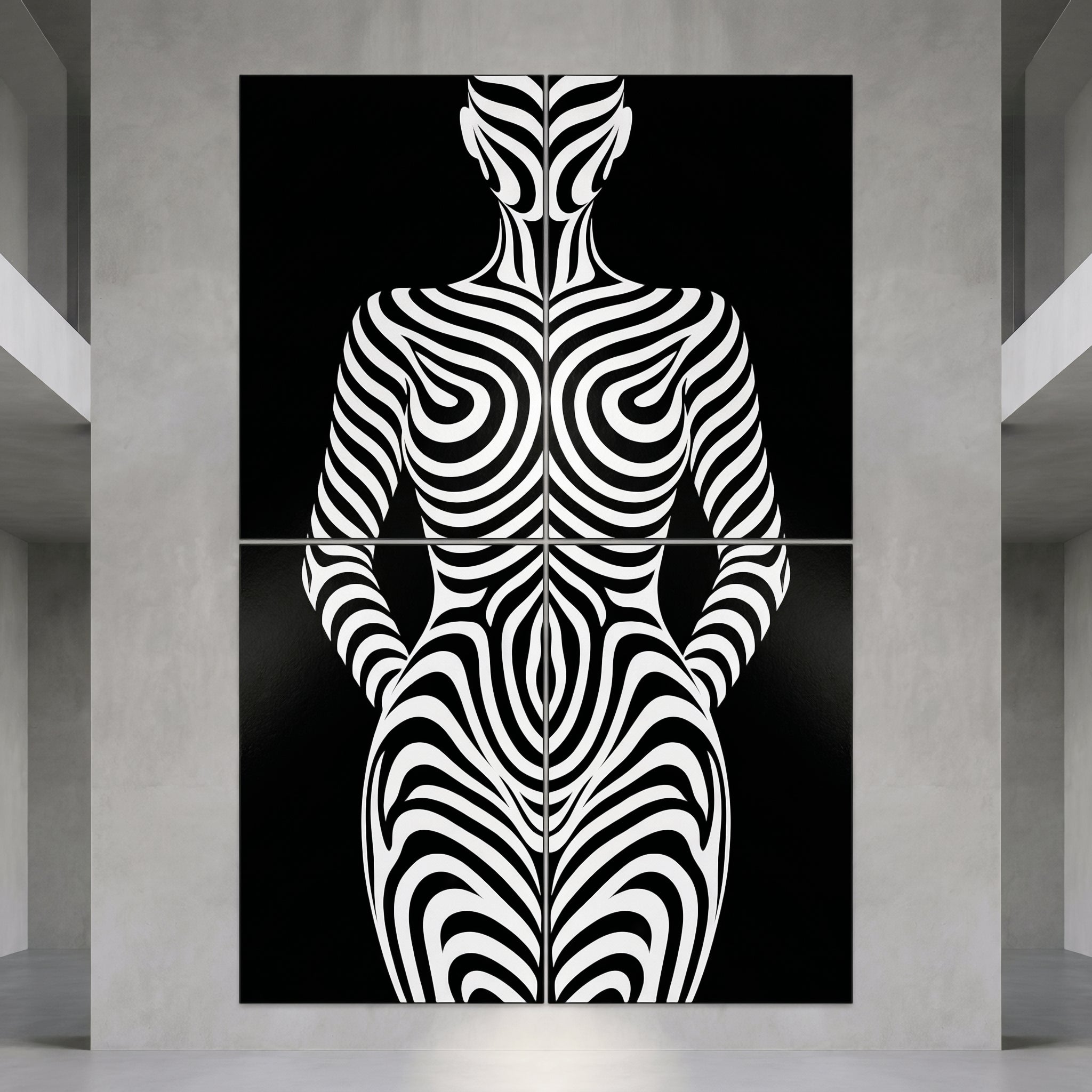HYPNOS | Minimalist Zebra-Striped Female Figure Wall Art | Multi-Print Luxury Op Art