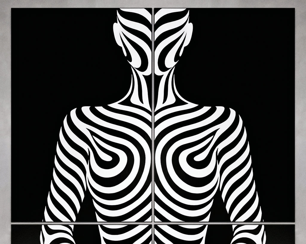 HYPNOS | Minimalist Zebra-Striped Female Figure Wall Art | Multi-Print Luxury Op Art