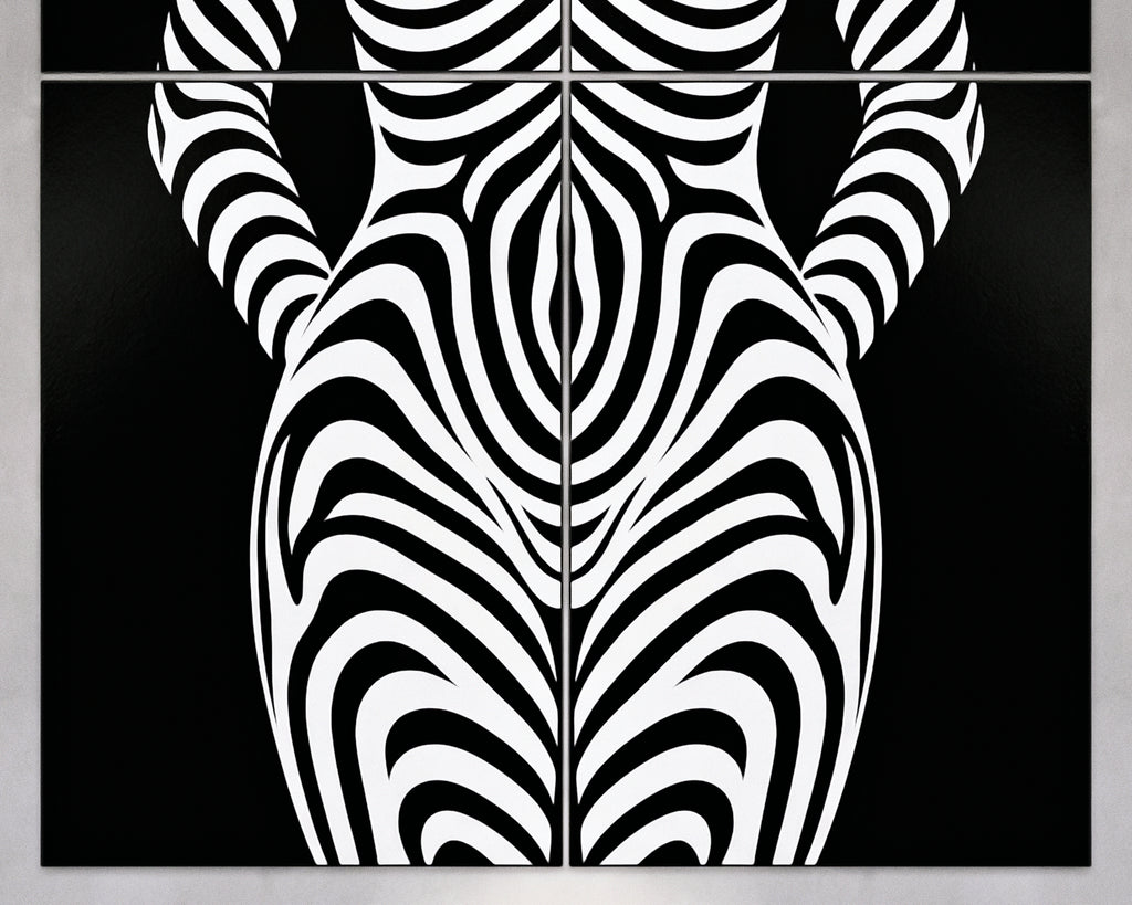 HYPNOS | Minimalist Zebra-Striped Female Figure Wall Art | Multi-Print Luxury Op Art