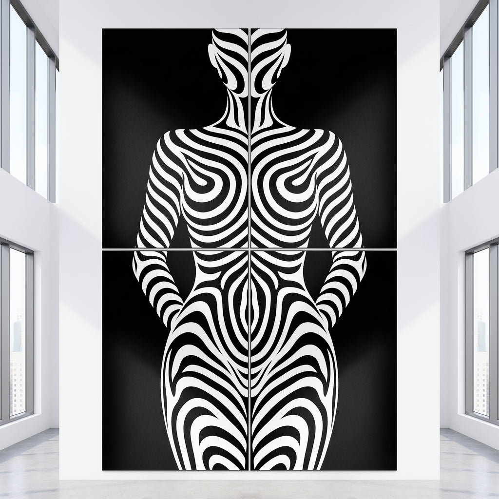 HYPNOS | Minimalist Zebra-Striped Female Figure Wall Art | Multi-Print Luxury Op Art