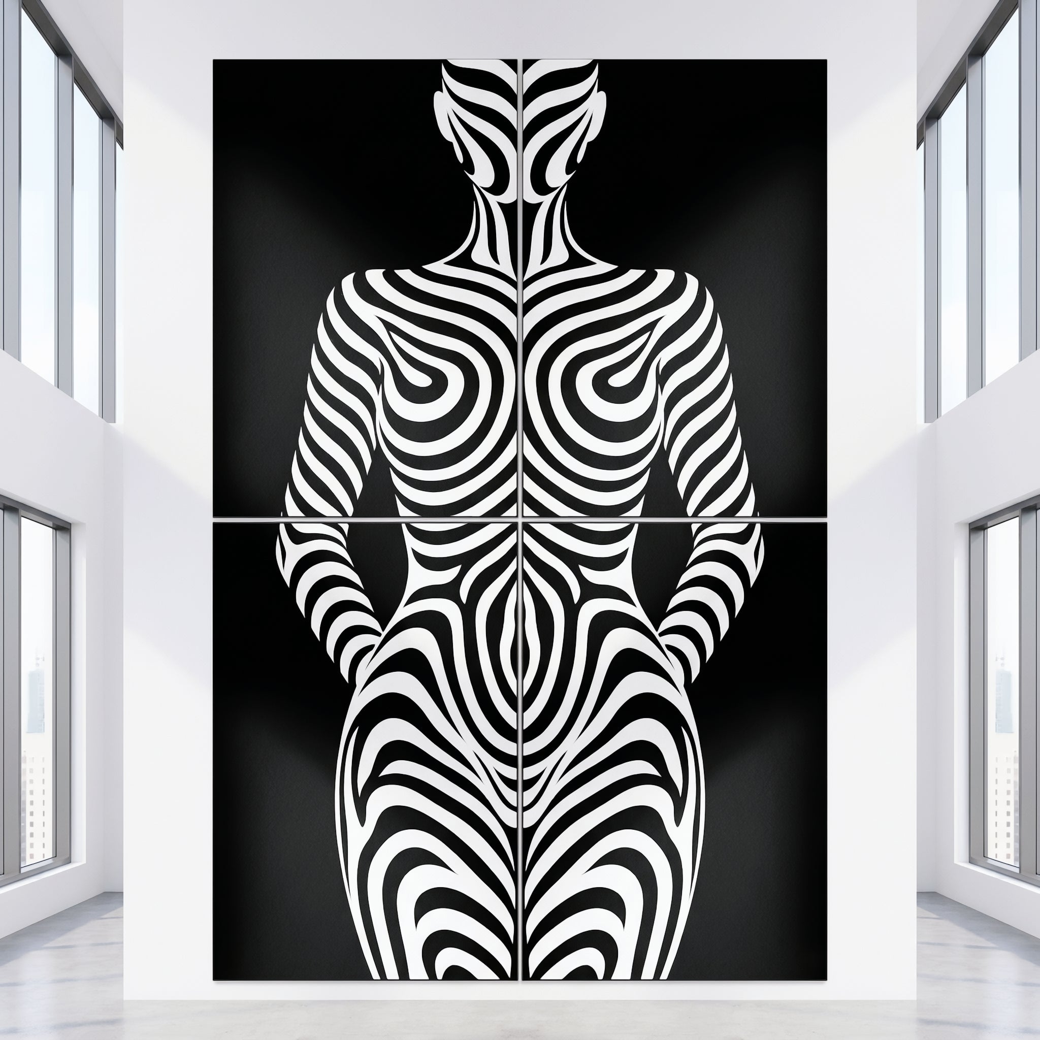 HYPNOS | Minimalist Zebra-Striped Female Figure Wall Art | Multi-Print Luxury Op Art