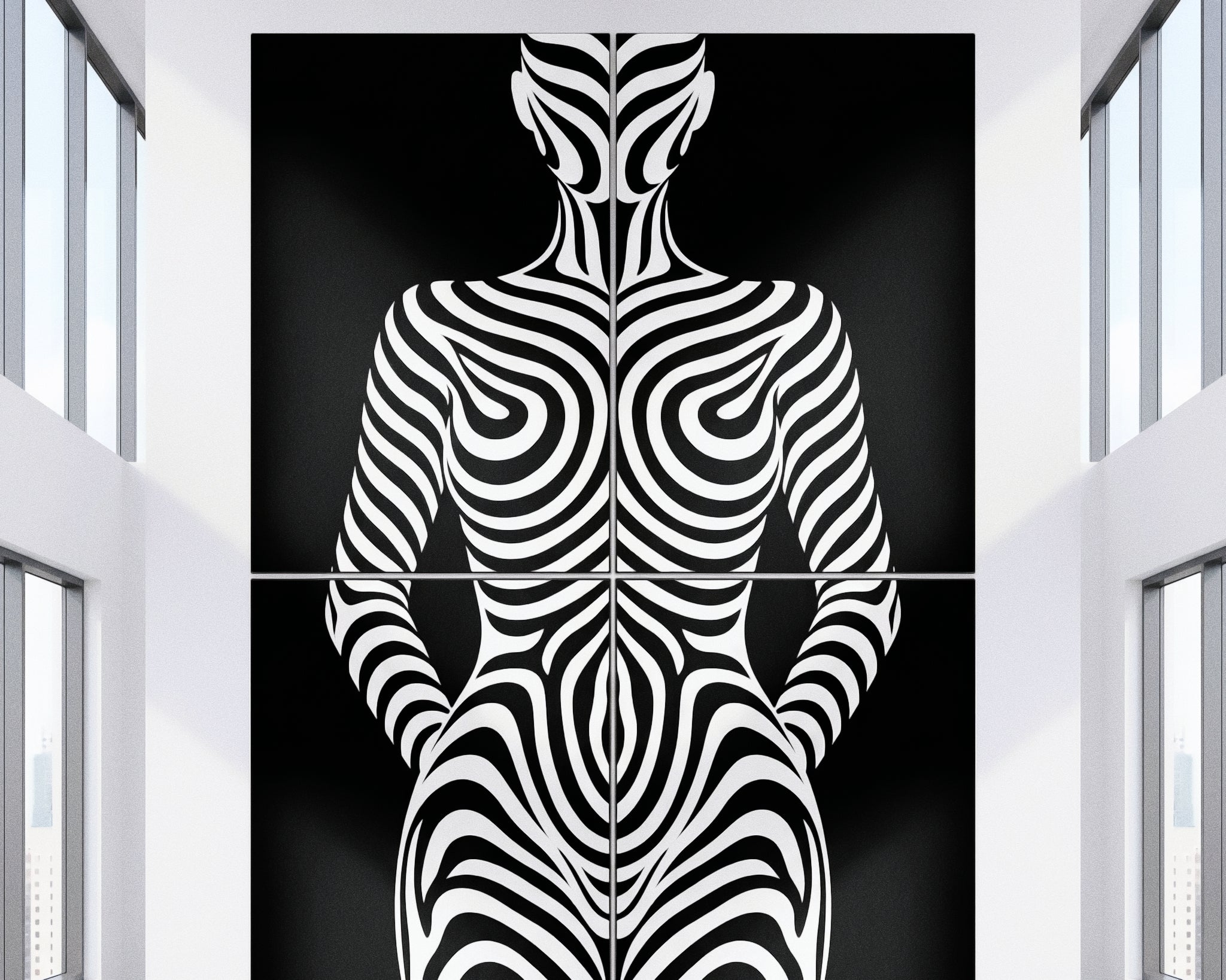 HYPNOS | Minimalist Zebra-Striped Female Figure Wall Art | Multi-Print Luxury Op Art