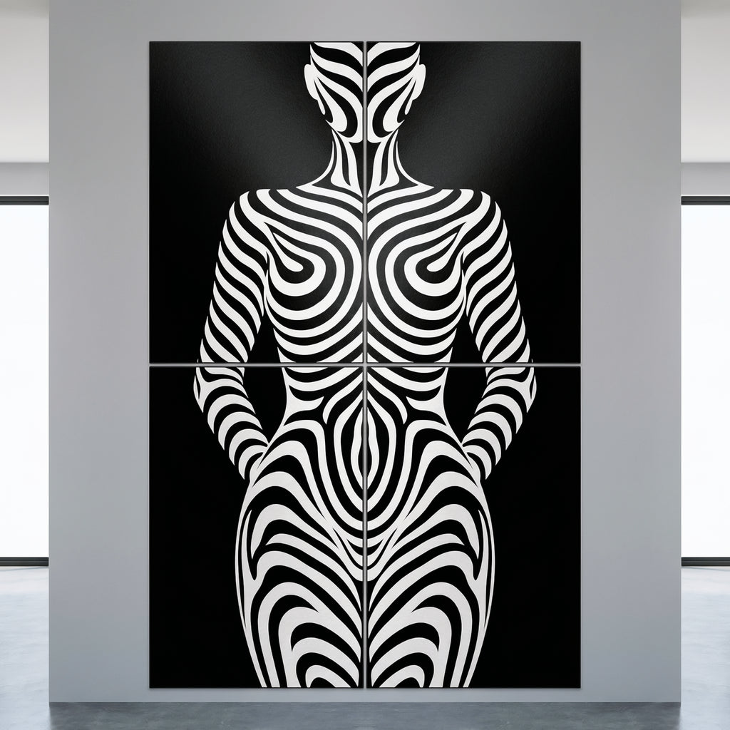 HYPNOS | Minimalist Zebra-Striped Female Figure Wall Art | Multi-Print Luxury Op Art