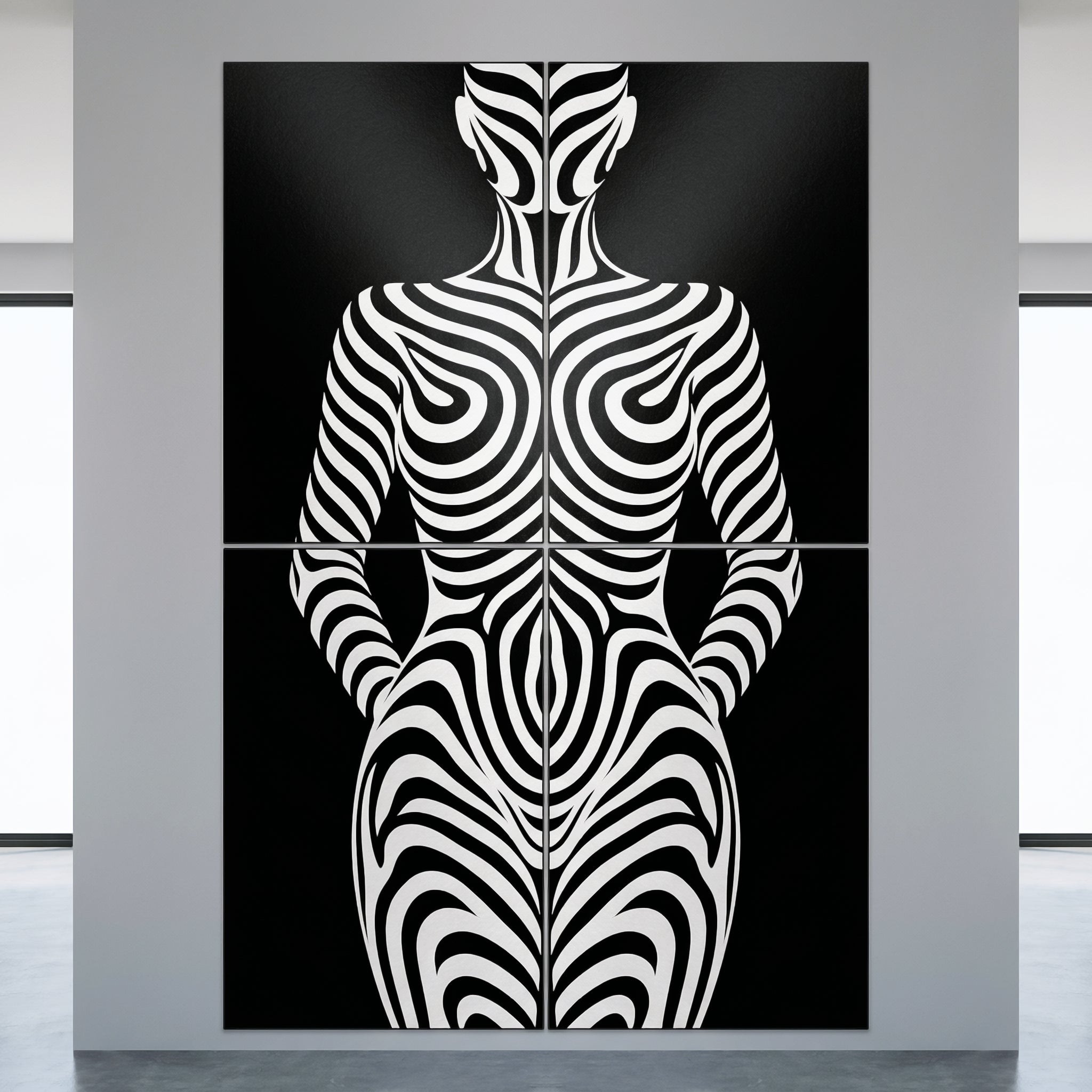 HYPNOS | Minimalist Zebra-Striped Female Figure Wall Art | Multi-Print Luxury Op Art