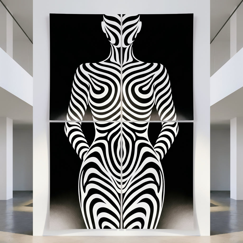 HYPNOS | Minimalist Zebra-Striped Female Figure Wall Art | Multi-Print Luxury Op Art