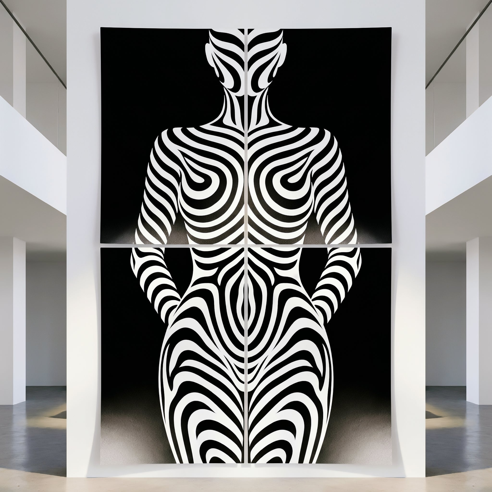 HYPNOS | Minimalist Zebra-Striped Female Figure Wall Art | Multi-Print Luxury Op Art