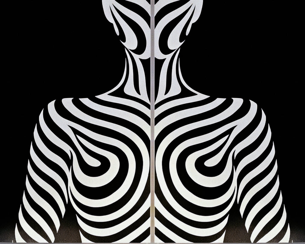 HYPNOS | Minimalist Zebra-Striped Female Figure Wall Art | Multi-Print Luxury Op Art
