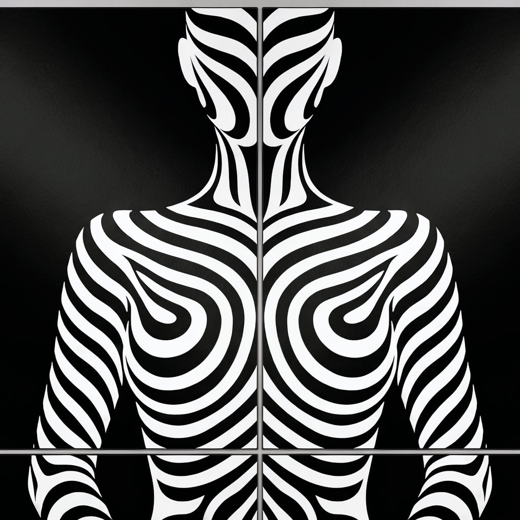 HYPNOS | Minimalist Zebra-Striped Female Figure Wall Art | Multi-Print Luxury Op Art