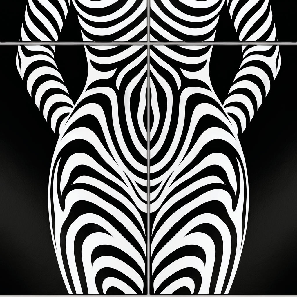 HYPNOS | Minimalist Zebra-Striped Female Figure Wall Art | Multi-Print Luxury Op Art