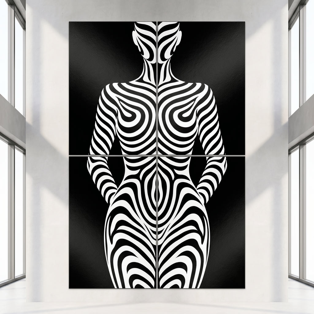 HYPNOS | Minimalist Zebra-Striped Female Figure Wall Art | Multi-Print Luxury Op Art