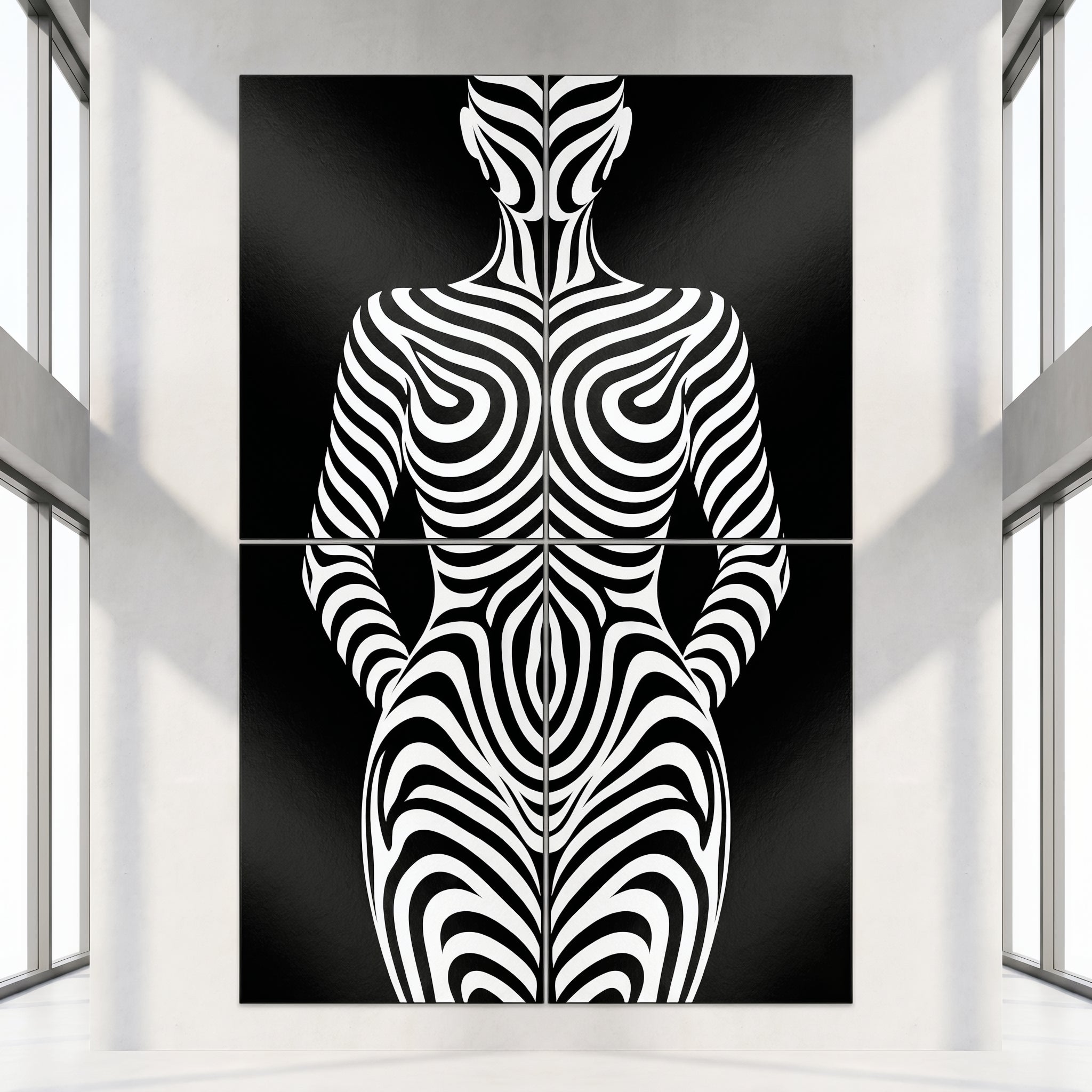HYPNOS | Minimalist Zebra-Striped Female Figure Wall Art | Multi-Print Luxury Op Art