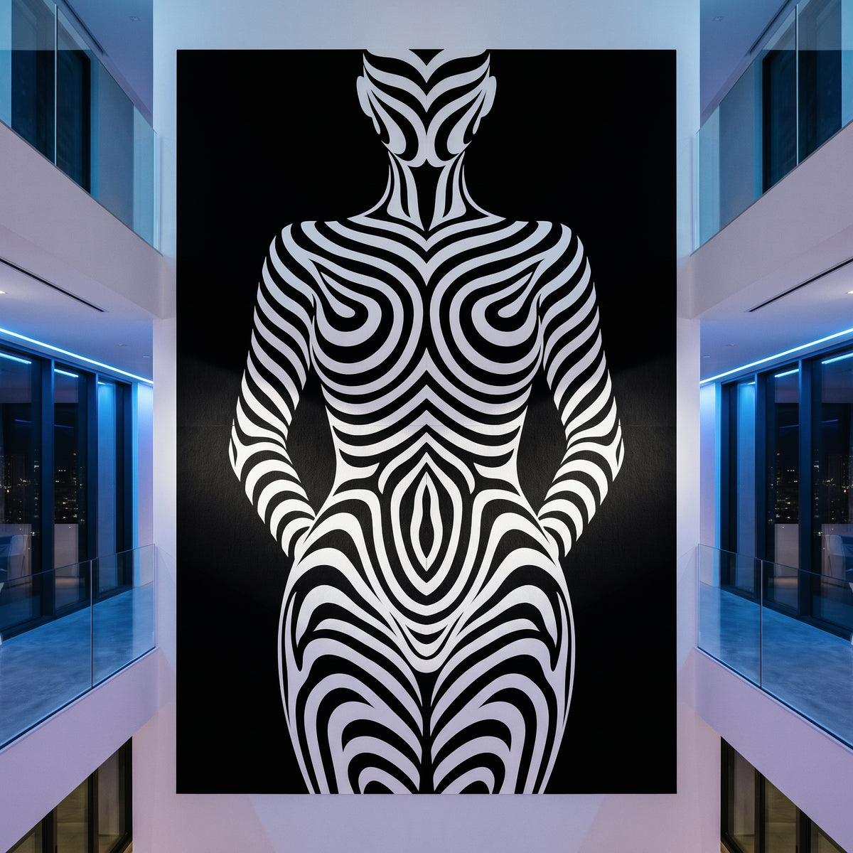 HYPNOS | Minimalist Zebra-Striped Female Figure Wall Art | Multi-Print Luxury Op Art