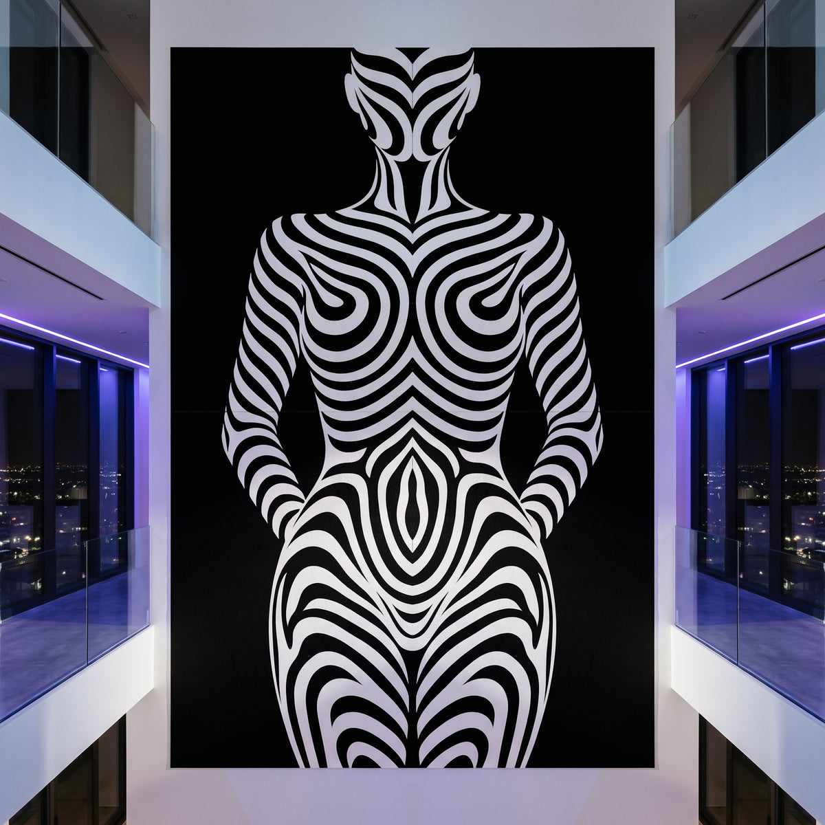 HYPNOS | Minimalist Zebra-Striped Female Figure Wall Art | Multi-Print Luxury Op Art